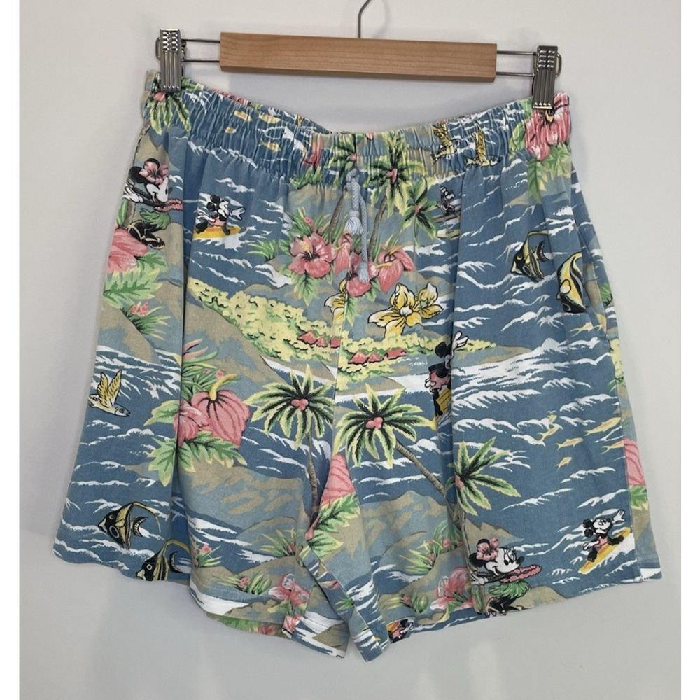 Vintage 90s Mickey by Jerry Leigh Tropical Shorts Surfing Mickey Hawaiian Size L